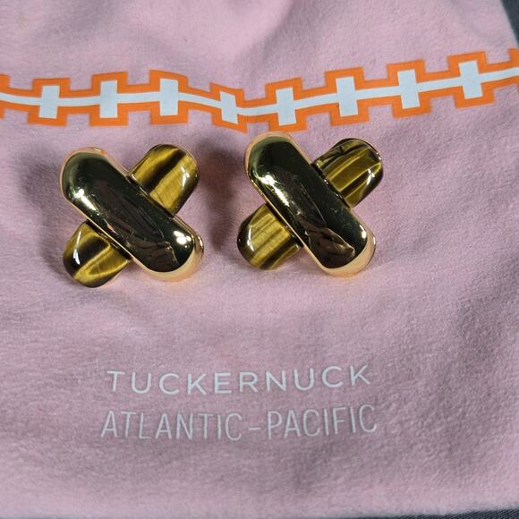 Tuckernuck Atlantic-Pacific Gold Tone X Cross Large Statement Stud Earrings - Picture 2 of 6